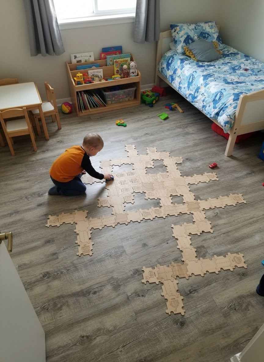 Igrača Leseni puzzli - mesto in cesta