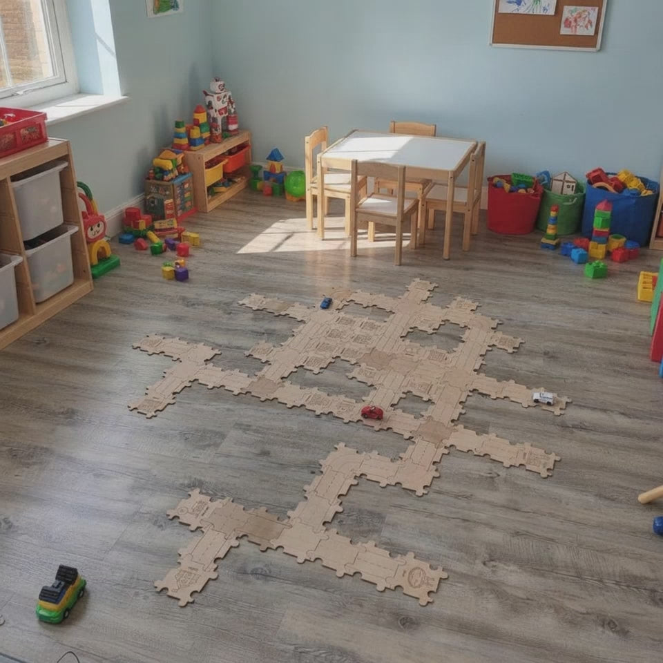 Igrača Leseni puzzli - mesto in cesta